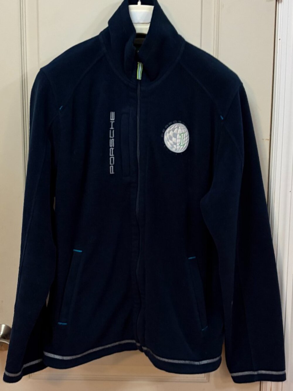 Vintage Porsche Design Men's Size L 100% Polyester Full Zip Fleece. Blue.